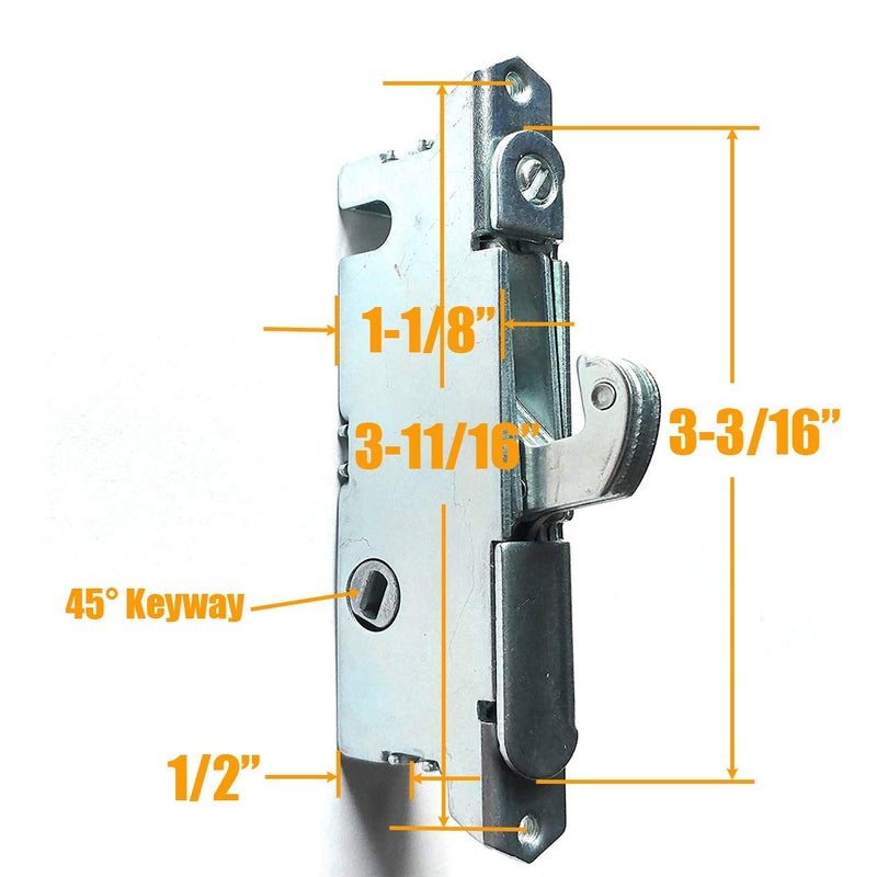 HauSun Patio Door Handle Set + Mortise Lock 45Â° Perfect Replacement for Sliding Glass Door Fits 3-15/16â€ Screw Hole Spacing, Non-keyed with Latch Locks,White Diecast,Reversible Design(Non-Handed) - Image 3